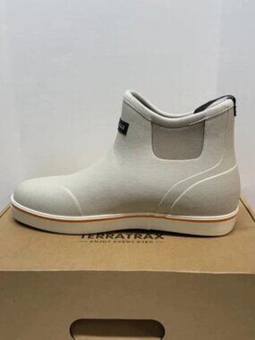 New -TerraTrax Men's Waterproof Deck Boot- Anti-Slip Rubber Ankle Grey White 9